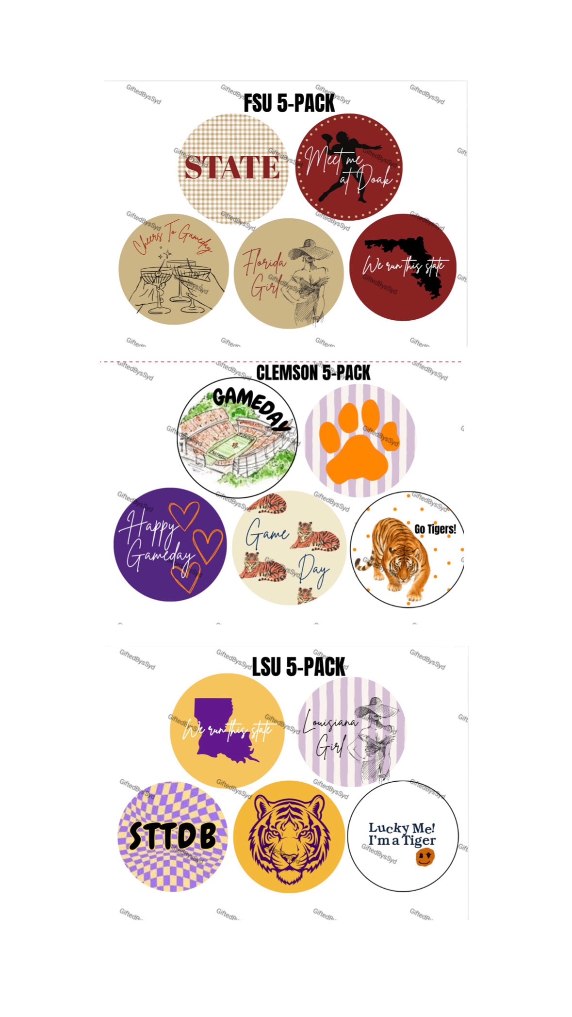 5-PACK College Gameday Custom 2-in Pins