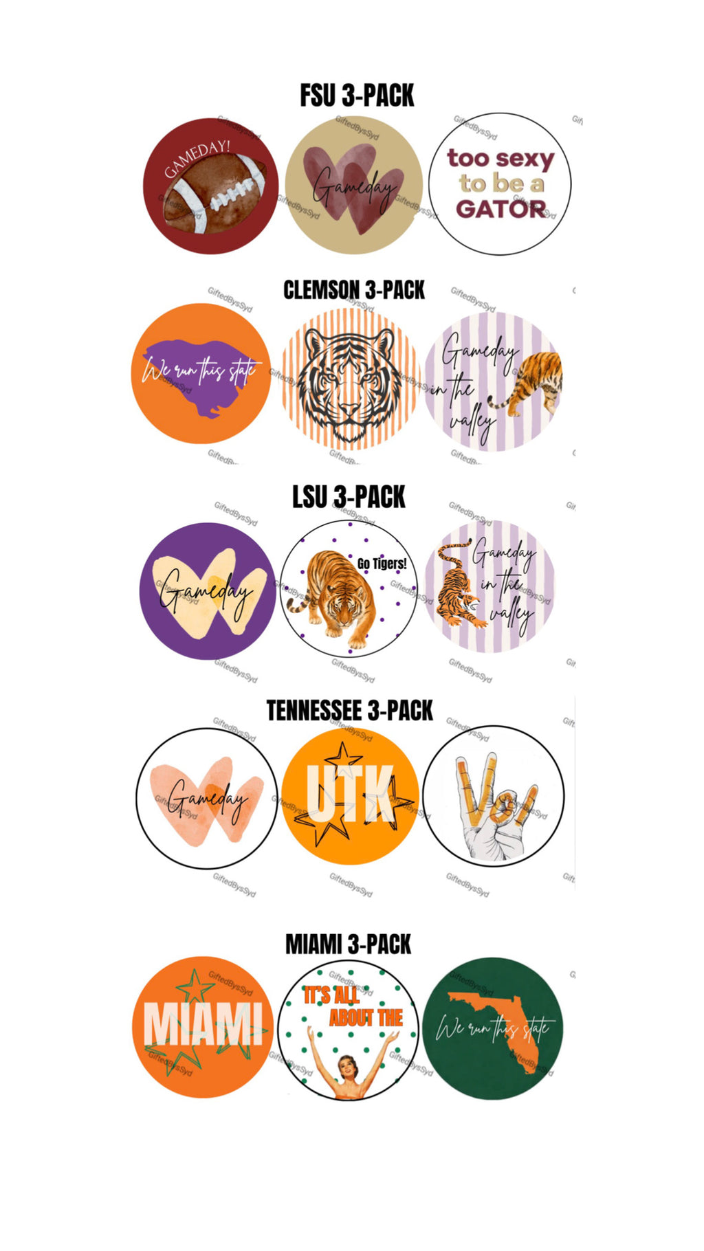 3-PACK College Gameday Custom 2-in Pins