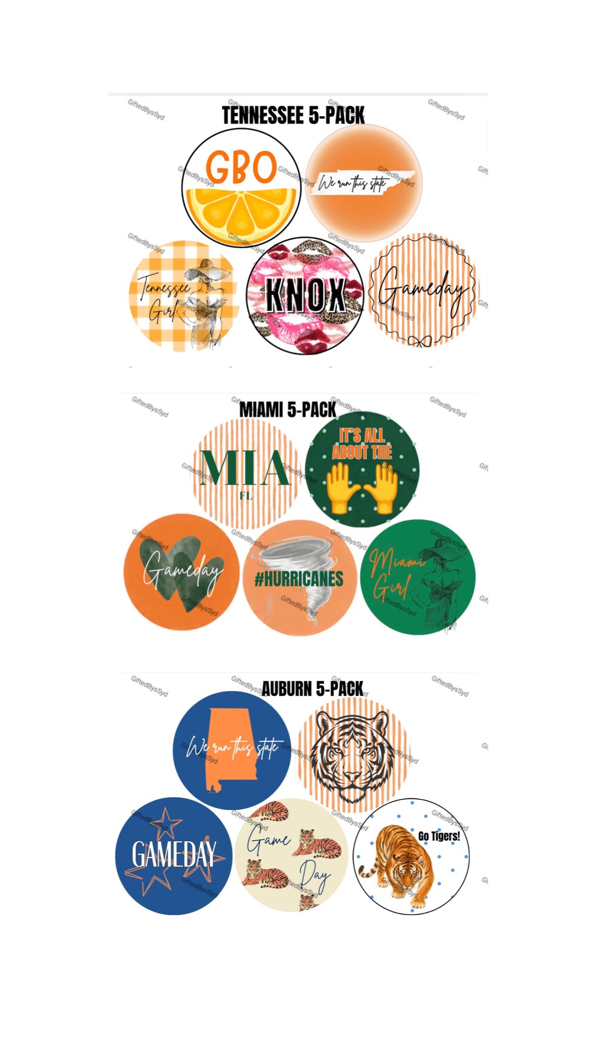 5-PACK College Gameday Custom 2-in Pins