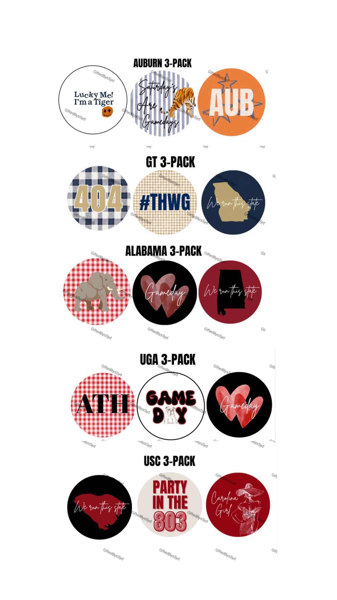 3-PACK College Gameday Custom 2-in Pins