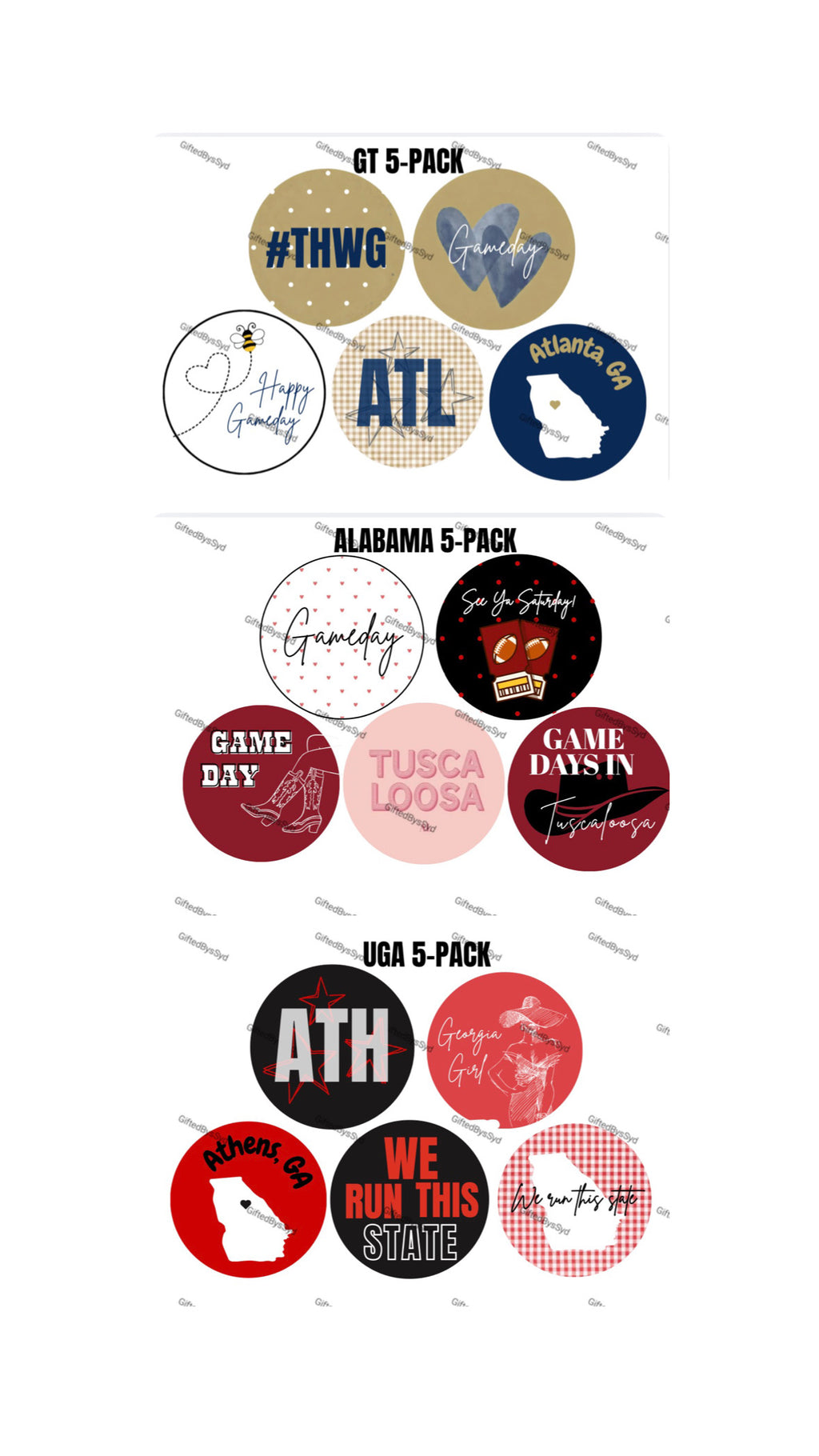 5-PACK College Gameday Custom 2-in Pins